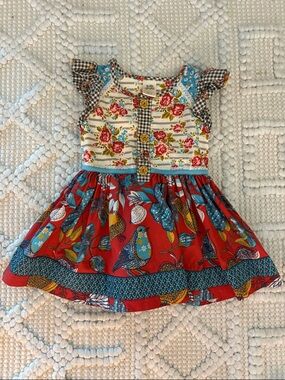 Wildflowers Red Floral & Bird Patchwork Dress